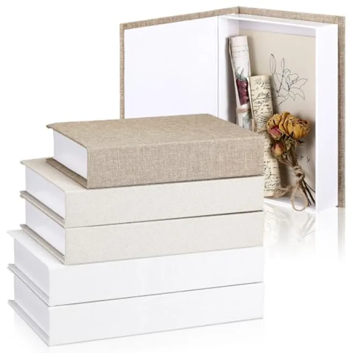 Tioncy 6 Pcs Decorative Books for Home Decor Modern Linen Covered Book Set Fake Books for Bookshelf Shelves Mantel Tiered Tray Hotel Display