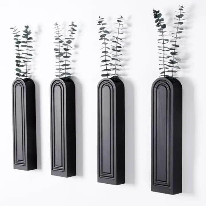 Hukalw Wall Planters for Indoor Plants, Set of 4 Black Modern Farmhouse Wood Wall Decor for Indoor Plants, Hanging Planter for Living Room, Bathroom Wall Decor, Dried Flowers and Faux Greenery