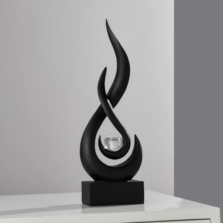 FJS Black Decor Modern Flame Statue Home Decorations for Living Room, 11.8" H Shelf Decor Accents, Abstract Art Resin Sculpture for Dining Room Office Coffee Table Centerpiece