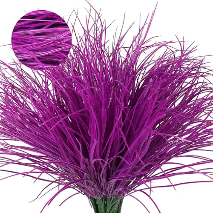 12 Bundles Artificial Fake Grass Plants Flowers Faux Plastic Wheat Grass Outdoor UV Resistant Greenery Shrubs Plant for Outdoor Planters Wedding Indoor Outside Hanging Home Garden Décor(Pure Fuchsia)