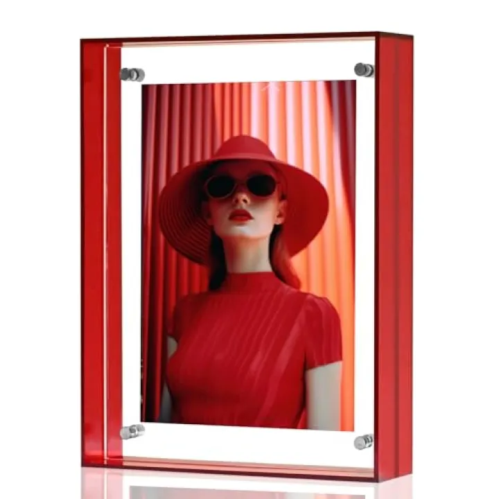 5x7 Picture Frame, Stunning Color Acrylic Photo Frames, Wall & Tabletop Display Frames, Modern Floating Style for Home Office Decoration, Red (1 Pack)