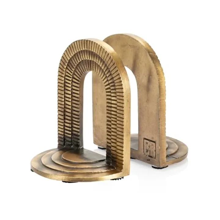 CRAFTSMAN ROAD Cast Iron Brick Arch Bookends Set, Antique Brass Book Ends, 2 Decorative Book Holders for Shelves or Bookcase, Stylish Brass, Non-Skid Anti-Slip Heavy Duty, Home Décor Gift