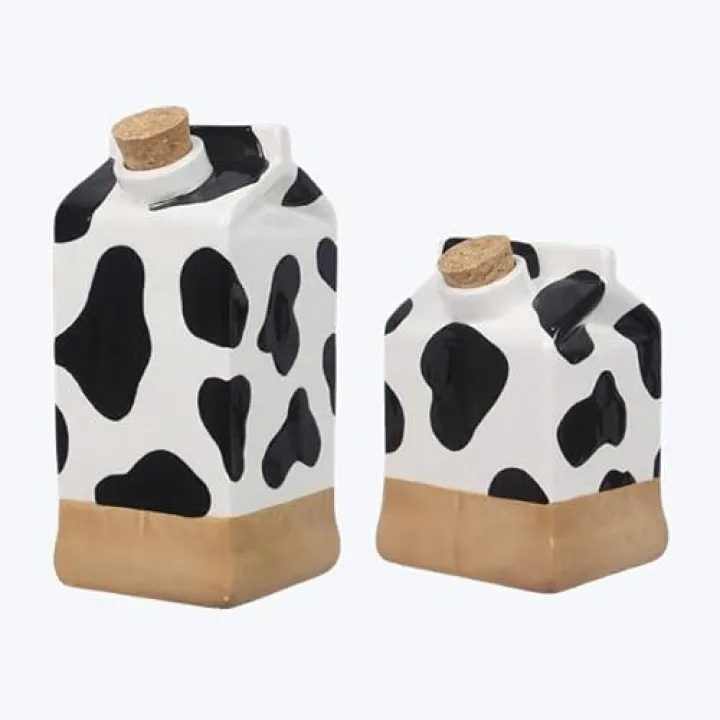 Young's Inc Ceramic Cow Vase, Boho Style Vases for Flowers, Minimalist Vases for Centerpieces, Entryway, Home Decor, Table, Living Room Decor, Shelf Décor (Set of 2)