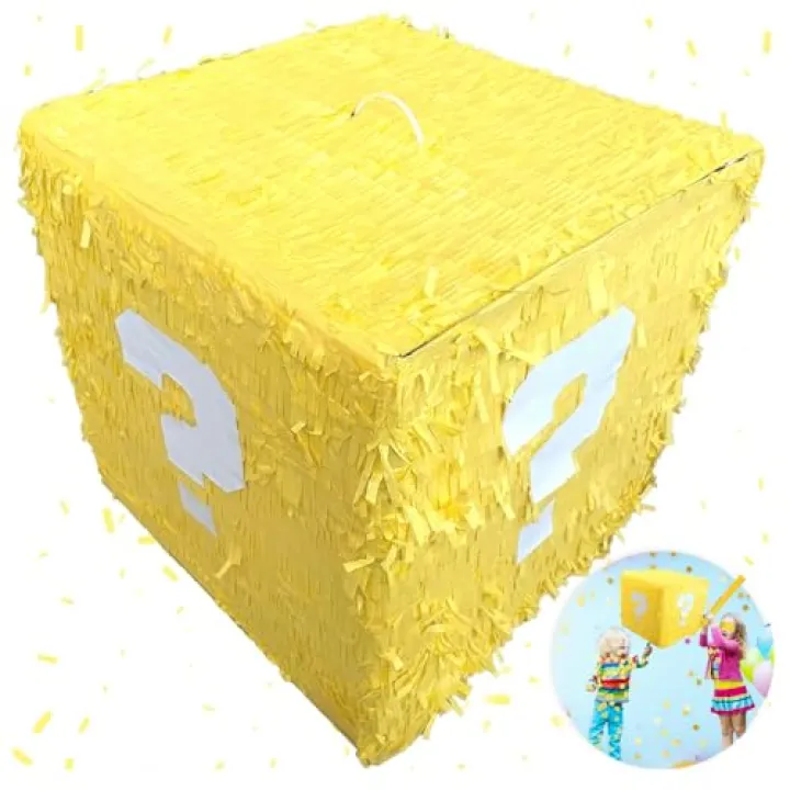 NINOSTAR Super Gamer 13.3” Pinata Storage Glowing Box Perfect for Birthdays, Parties, Gaming - Piñata Large, Yellow, White, MR700