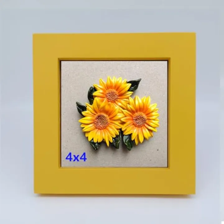 ZXT-parts 4x4 Picture Frame Wood Tempered Glass Panel, Sturdy and not Easily Broken.Solid Wood Yellow Color Frame.Wall and Table.