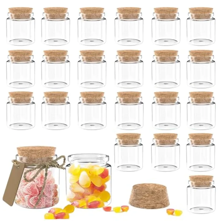 Goiio 24 Pack 1.7 Oz Glass Bottles with Cork Stoppers,50 ML Mini Small Glass Bottles for Wedding Favors,Crafts Home Decorations,Party Favors