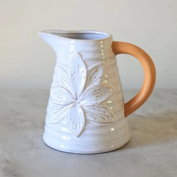 bewbews Rustic Farmhouse Vase, Polka Dot Flower Pattern Design for All Home Decor Styles, Ceramic Flower Vase, Ideal for Living Room,Dining Room, Mantel, Bedroom,Office, Bookshelf Decoration