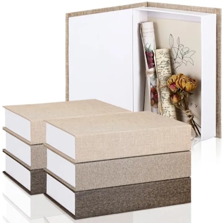 Geyoga 6 Pcs Faux Decorative Books Set for Home Decor Linen Fake Book Storage Box for Coffee Table Bookshelf Mantle Modern Home Decoration Photo Storage DIY Crafts, 8.6 x 6.1 x 1.8 Inch(Coffee Color)