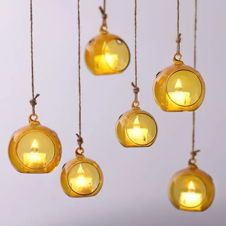 LETINE Assorted Amber Glass Orb Set (12pcs) with 2.17" & 1.93" Spheres - Versatile Tea Light Candle Holders & Air Plant Holders for Boho Wedding Decor