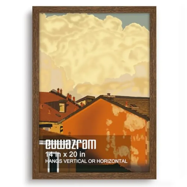 euwazram Solid Wood 14x20 Frame - Single Frame, Rustic Walnut 14 x 20 Poster Frame for Artwork, Puzzles, Photos and Movie Posters Picture Frames
