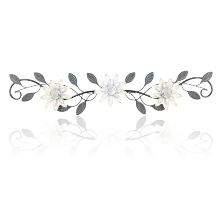 KHJCXS Metal Wall Art Modern Minimalist Metal Flowers Indoor Decor Horizontal Wall Art Iron Artwork,for Over Door,Bedroom,Living Room,Kitchen,Office Scroll Decor