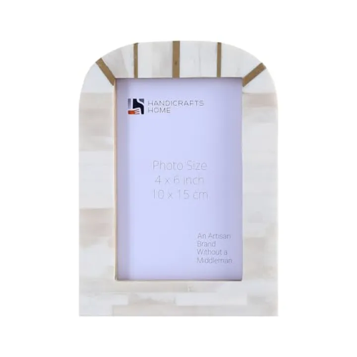 Handicrafts Home 4x6 White Picture Frame Palace Vista Collection 4x6 Photo Frame, Handmade Bone Inlay & Brass Photo Frame, Ideal Christmas Decor & Holiday Gift, Unique Tabletop & Wall Frame