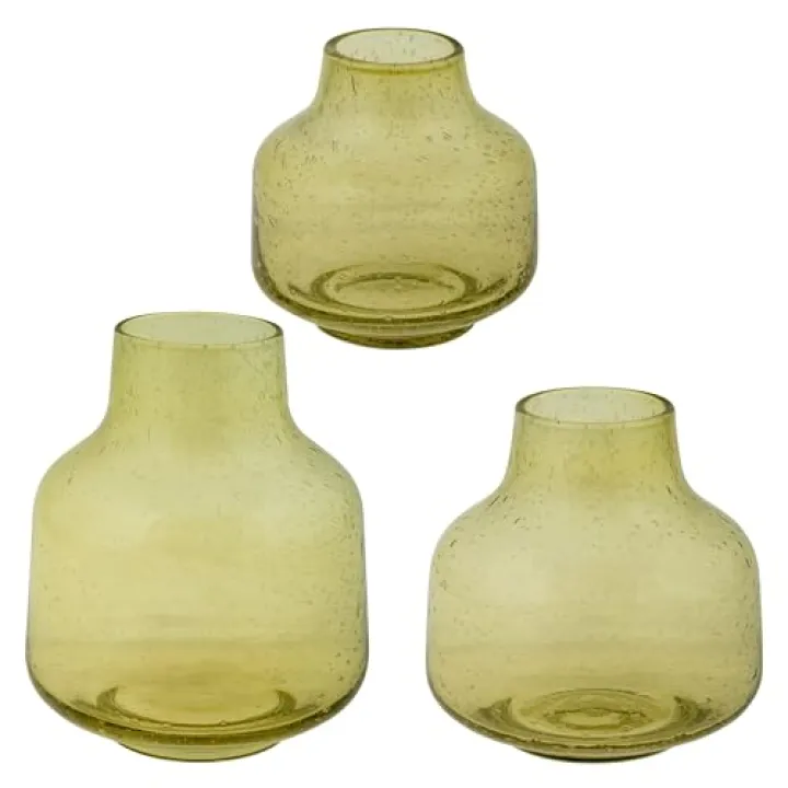 Karma, Set of 3 Bubble Glass Flower Vases for Modern Home Decor, Mini Vases for Modern Boho Decor, Living Room, Mantel and Entryway Decor, Green