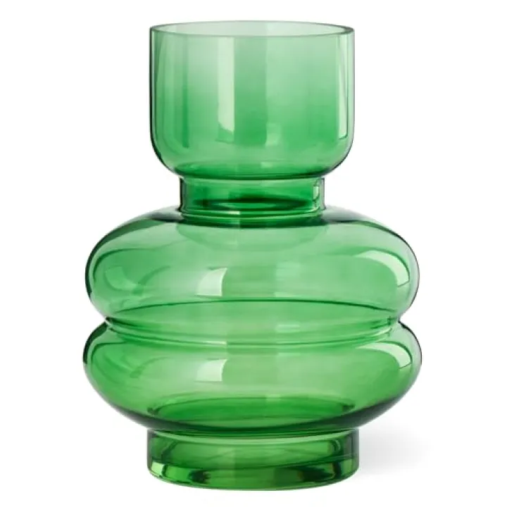 Torre & Tagus 8 Inch Green Bubble Vase for Flowers - Organic Green Glass Vase for Home Decor, Modern Flower Vases for Centerpiece, Clear Vases for Living Room, Bedroom, Wedding Decor (Riva)