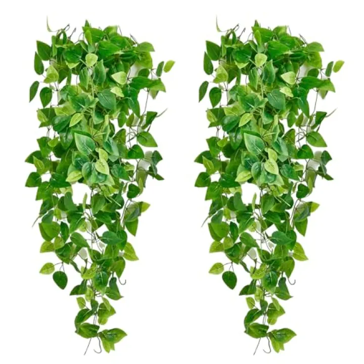 Fake Hanging Plants Vines(2pcs)for Room Decor, Artificial Ivy Greenery Garlands for Home Bedroom Living Aesthetic Kitchen Office Wall Patio Bookshelf,Indoor,Outdoor Farmhouse Decorations(No flowerpot)