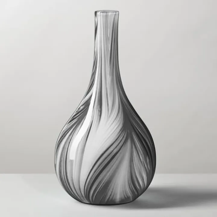 Torre & Tagus Odessa Marble Pattern Blown Glass Vase - 12" Black and White Abstract Vase for Flowers, Modern Flower Vase for Home Decor, Table Centerpieces for Living Room, Entryway (6 x 12 Inch Vase)