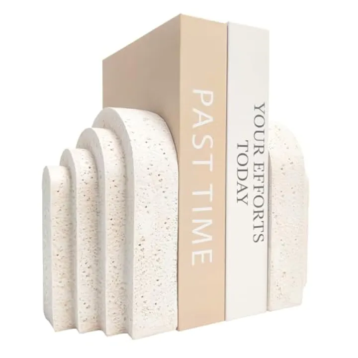 Heavy Duty Book Ends for Shelves, Decorative Book Stopper for Shelves, Resin Decor Bookends for Heavy Books, Modern Home Decor Aesthetic Bookend Aesthetically Pleasing Layered Arch Design, Set of 2