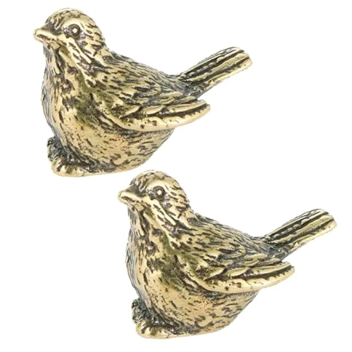 ALHBEJT Brass Golden Bird Figurines Small Birds Statues Vintage Brass Bird Statue Retro Figurine Home Decor Ornaments for Living Room, Bedroom, Office Desktop, Cabinets (2Pcs Sparrow)