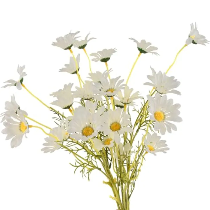 VYNYJOAN 6PCS Artificial Daisy Flowers 21” Fake Daisy Flowers with Leaves Stems for Home Decor, White