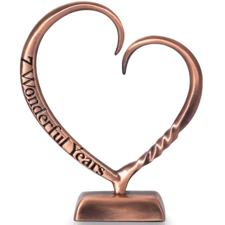 BESZONE 7 Year Anniversary Copper Gifts for Her Him Gift 7th Wedding Anniversary for Couples Wife Husband Men, Hand Forged Copper Heart Art Keepsake Home Decor Artwork
