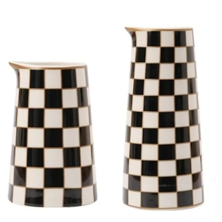 Porlien Checker Porcelain Flower Vase Home Decor Set of 2 with 5.5' High and 8' High Small Indoor Flower Bottles