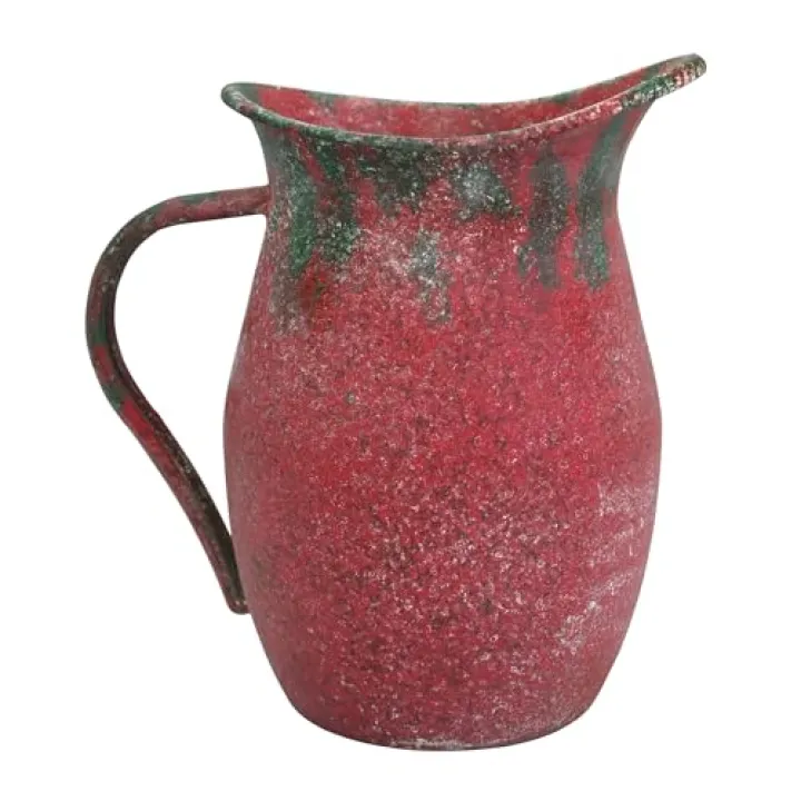 Vintage Country Metal Flower Vase Farmhouse Decorative Milk Can Pot Rustic Pitcher Jug for Home Kitchen Cabinets Table Centerpiece Decor Gifts Retro Red