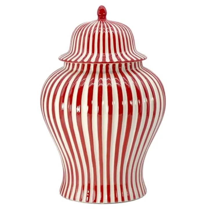 Galt International 18" Red Candy Stripe Ginger Jar w/Lid - Christmas Holiday Decor Home Decor Living Room Party Decorations