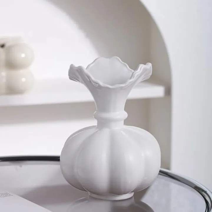 White Ceramic Flower Vase,Halloween Pumpkin Ceramic Vase,Wedding Decor,Modern Vases for Living Room,Home Decor Accents,Entryway,Mantel,Bookshel.