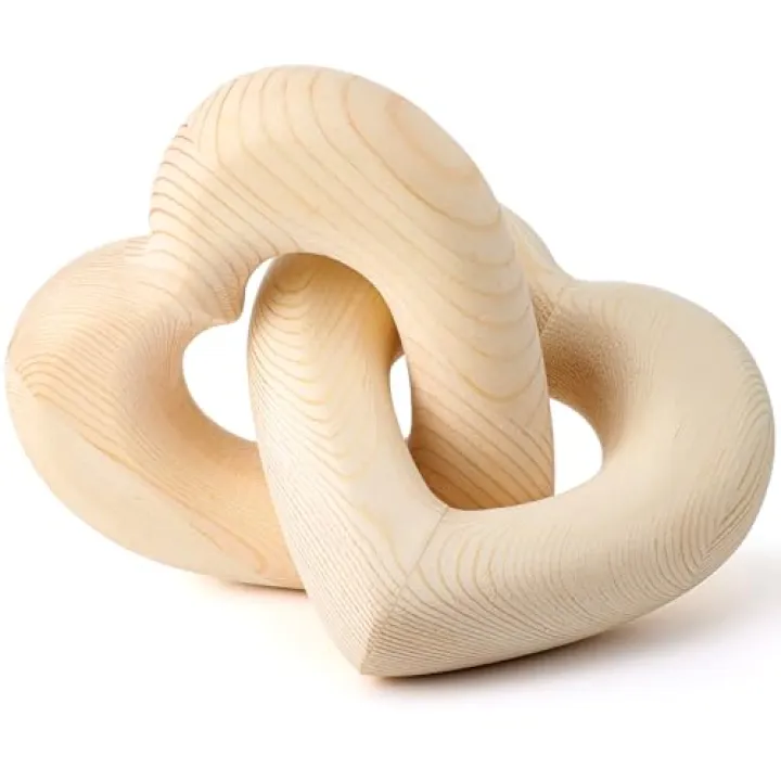 Colingmill Valentines Day Decorations Wooden Interlocking Hearts Neutral Valentines Decor Wooden Love Knot Heart Couple Gifts Aesthetic Love Statues Shelf Decor Coffee Table Accessories(Wood Grain)
