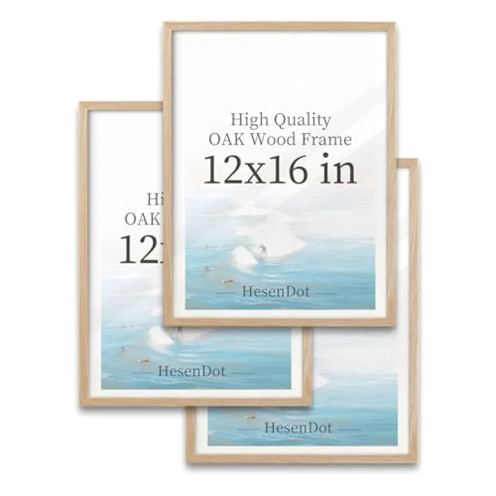 HesenDot 12x16 Frame Set of 3,16 x 12 inch OAK Wood Picture Frame,Beige Photo Frames,Minimalist Wooden Poster Frame for Wall Display,Natural Solid Art Frames for Canvas Prints Gallery Home Decor