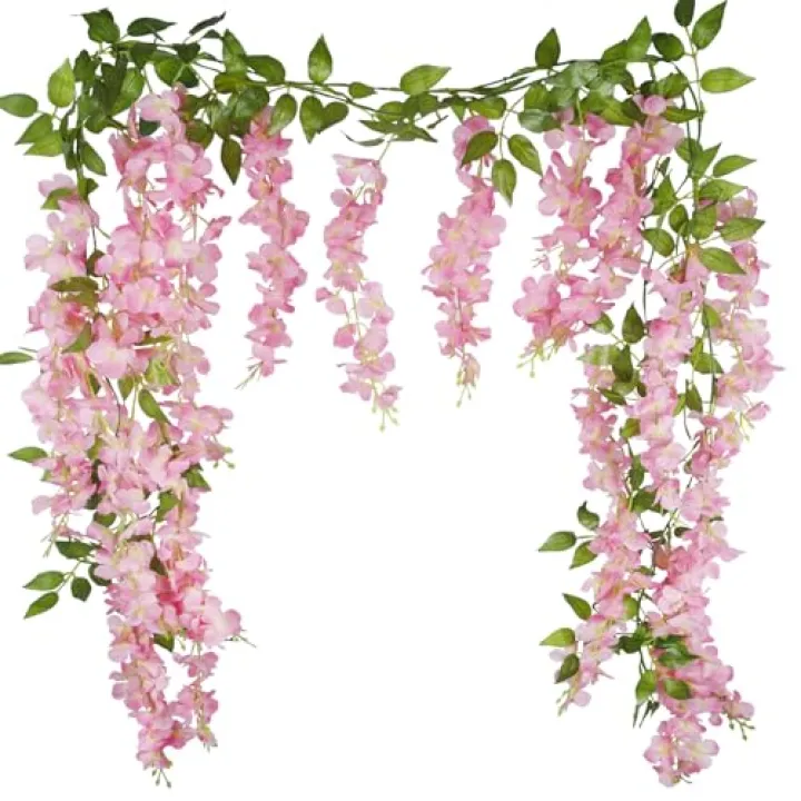 CISDUEO 2 Pcs Wisteria Hanging Flowers Wisteria Flowers Vine Garland Wedding Arch Decoration Pink Artificial Wisteria Vines Hanging Flower Vines Silk for Party Garden Home Table Backdrop 6 Feet