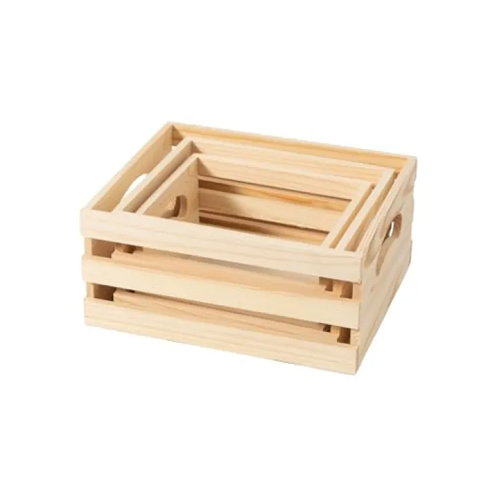 Xhqsulsclac Set of 3 Rustic Wooden Nesting Crates with Handles, Decorative Wood Crates, Crate Box Wooden Storage Box for Kitchen, Office, Bedroom, Closet, Rustic Country Decor