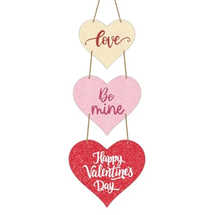 Valentines Day Door Decorations Happy Valentines Day Sign Heart Wreath Wall Decor Hanging Decorations Wooden Wreaths for Front Door Hanger for Porch Wall Indoor Home Decor