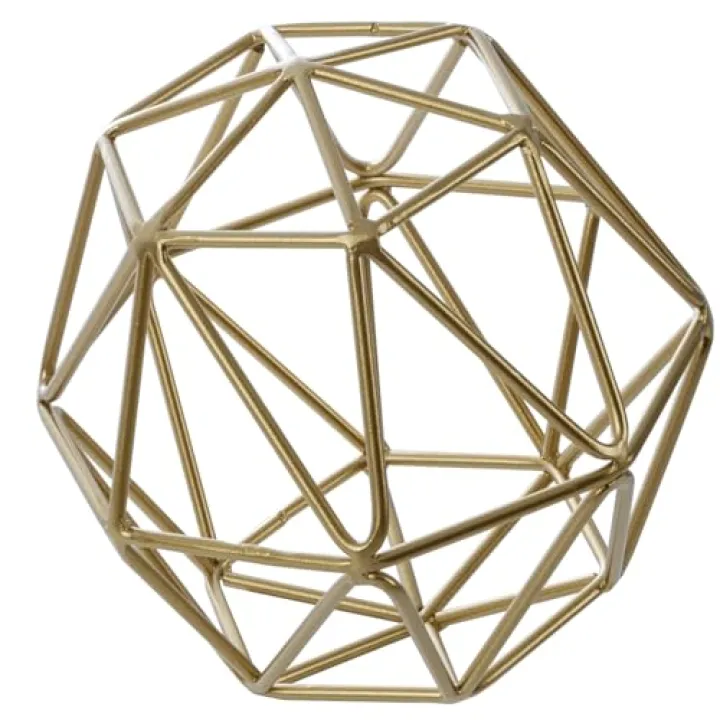 MyGift 3D Art Geometric Abstract Sculpture, Gold Tone Metal Wire Orb Decorative Ball, 6.4 Inch Home Decor Accents
