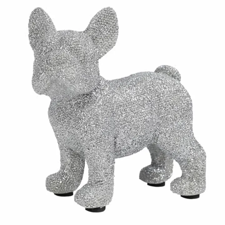 JOOMBE French Bulldog Statue,Resin Sparkly Frenchie Dog Sculpture Decor for Home Living Room Office Bedroom Shelf Desktop Decorations,French Bulldog Gifts for Men and Women,Silver