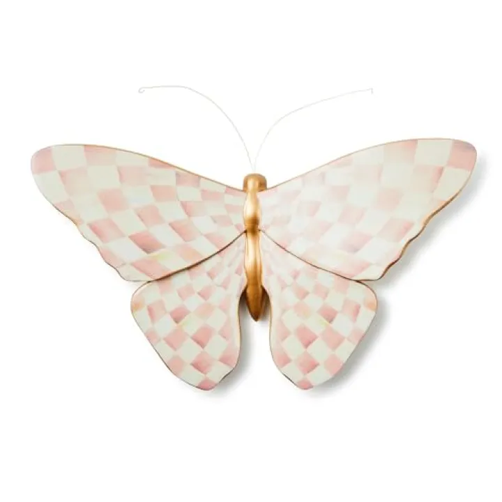 MACKENZIE-CHILDS Butterfly, Hanging Butterfly Wall Decor, Pink-and-White Rosy Check