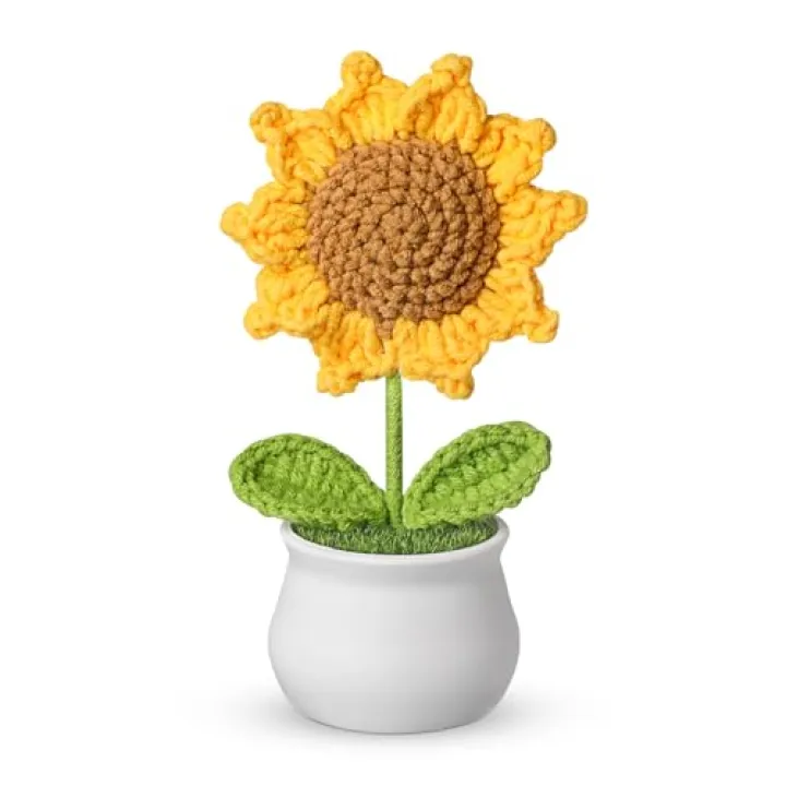 socathey Crochet Flowers - Artificial Sunflower Giifts for Women - Handmade Knitted Flower for Car Dashboard Decor - Office Desk Home Decoration - Funny Gifts on Birthday Christmas