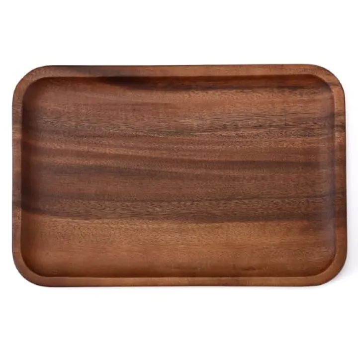 Velinjowy Serving Acacia Wood Valet Tray for Men Women, Catch All Acacia Mens Key Dump Bedside Nightstand Organizer EDC Decorative Wooden Tray for Phone Watch Wallet Keys Jewelry