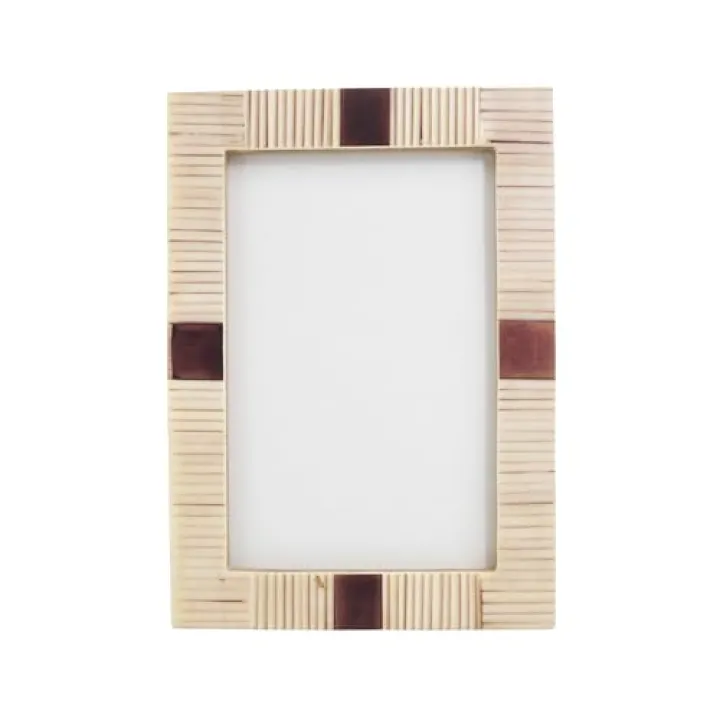SARO LIFESTYLE Artisan Ribbed Bone Photo Frame, 5"x7", Ivory