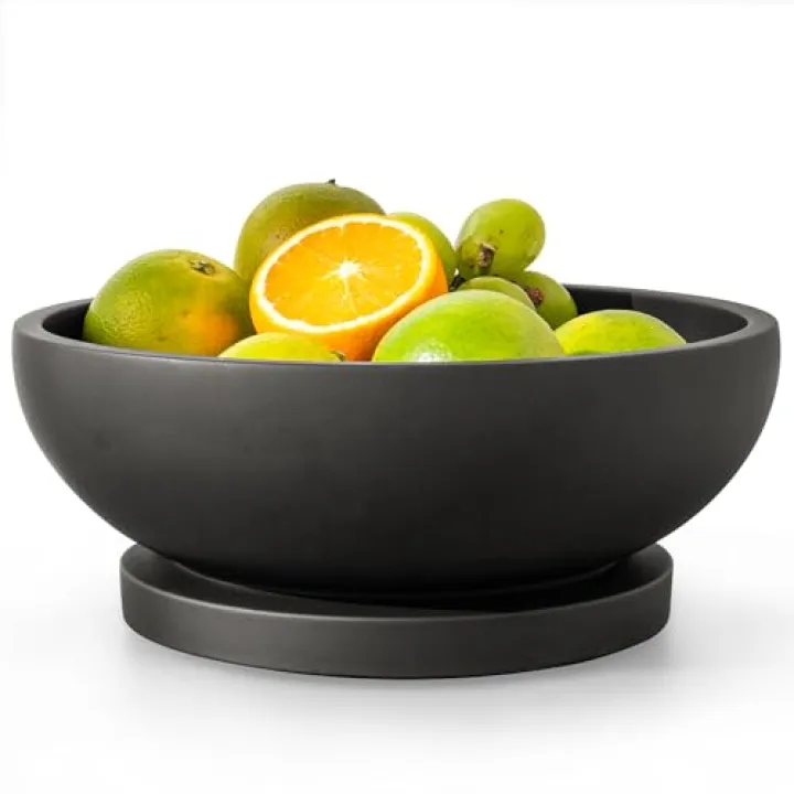 FUINTRA Decorative Concrete Fruit Bowl for Kitchen Counter – Elegant Pedestal Bowl with Smooth Finish for Home Decor | Handcrafted Key Bowl for Entryway Table, Coffee Table | 10.5in W x 4.25in L