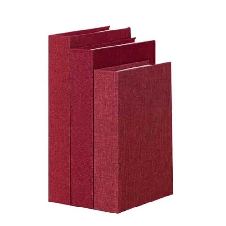 Himitimi 3Pcs Modern Faux Books Decorative Boxes, Linen Fake Books for DIY Crafts, Hotel Entryway, Bookshelf, Coffee Table (Wine Red, S&M&L)