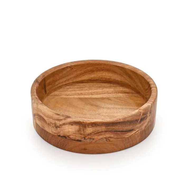 Kimona Decorative Bowl Acacia Wood Hand Carved Home Decor for Dining Table Center, Living Room, Kitchen Décor (8"x 8" x 2.5")