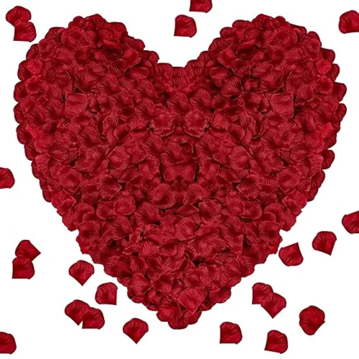 Pyrrhiax 2000 Pcs Rose Petals, Artificial Flower Petals Fake Rose Petals for Romantic Night,Wedding,Proposal Anniversary Flower Decorations(Dark Red, 2000pcs)
