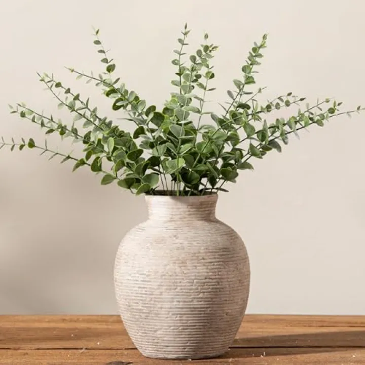 Vanselia Ceramic Flower Vase Home Decor - Small Farmhouse Table Vases Rustic Vintage Living Room Kitchen Bedroom Decorations for House Book Shelf Office Coffee Desk Dining Fireplace (6" Retro)