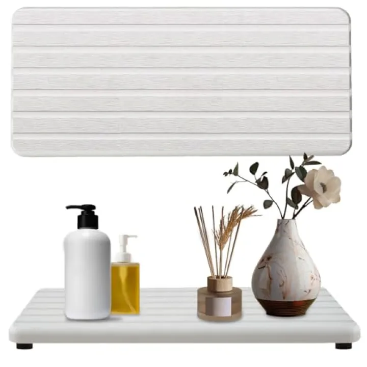 2 PCS Premium Diatomite Coasters with Grooved Design - Ultra Thirsty Absorbent Stone Tray for Soaps Dish, Plants, Toiletries - Keep Your Bathroom & Kitchen Counter Tops Dry & Tidy (8.27 x 3.94 Inches)