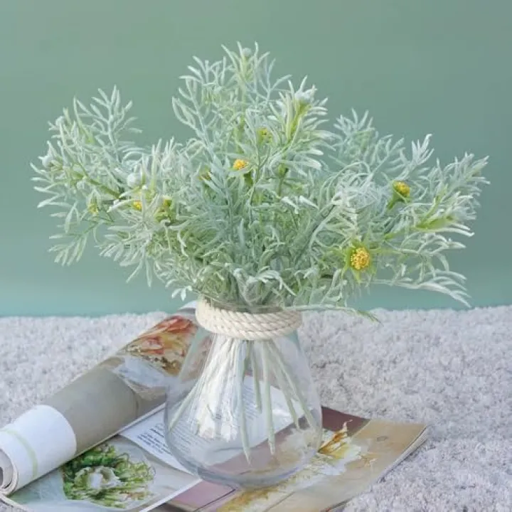QFSH 5Pcs Artificial Persian Chrysanthemum Faux Dusty Miller with Bud Flower for Home Decor Photography Props Wedding Decoration