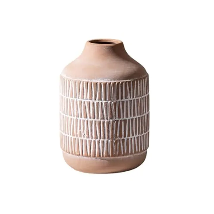 Ceramic Rustic Farmhouse Vase, Boho Pottery Flower vase for Home Decor, Living Room,Entryway, Shelf Decor, Mantel, 7.6 Inch