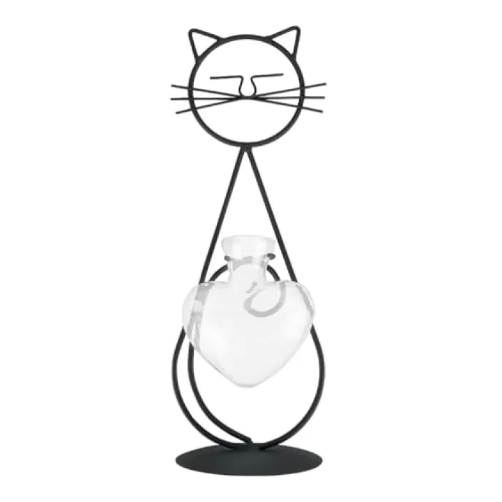 HAIJSEVR Desktop Glass Planter Flower Vase, Hydroponic Propagation Vase with Cat Metal Plant Stand Indoor Terrarium for Plants Creative Decorations, Propagation Vases for Home Patio Lawn