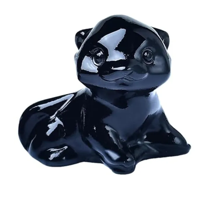 WUYOUSHI Black Obsidian Otter Figurine - Hand Carved Healing Crystal Otter Statue, Lucky Gemstone Sculpture for Home Office Desk Decor, Spiritual Gift for Animal Lovers & Nature Enthusiasts