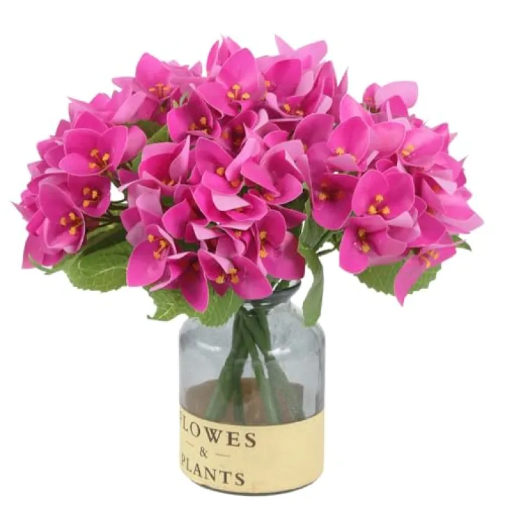 Hot Pink Bougainvillea Artificial Flowers 6PCS Real Touch Faux Flowers Fake Bougainvillea with Stems for Wedding Party Home Indoor and Outdoor Table Centerpieces Decor (Hot Pink)